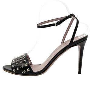 Gucci Sandals Black Leather Studded Ankle Strap Heels EU 39.5 / US 9.5 High Heel